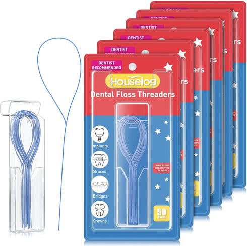Dental Floss Threader, Deep Clean Floss for Braces, Bridges, Implants, 50 Count (Pack of 6)