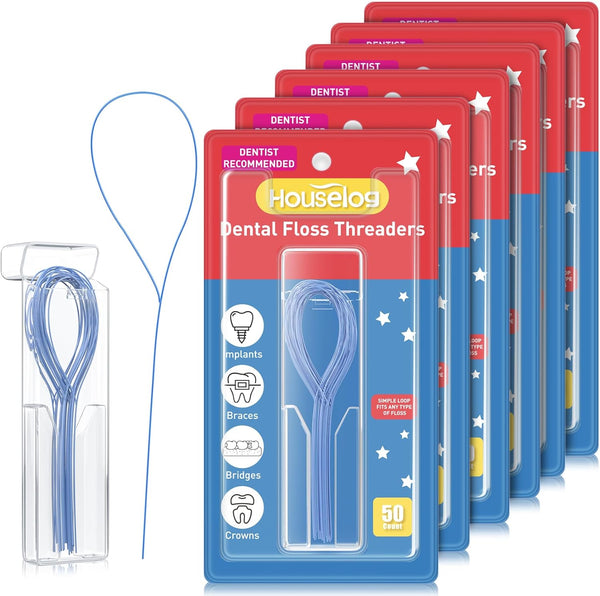 Dental Floss Threader, Deep Clean Floss for Braces, Bridges, Implants, 50 Count (Pack of 6)