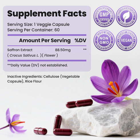 ZuriVitaNex 88.5mg Immune 60 Saffron Supplement Capsules - Pure Saffron Extract for Mood Balance, Uplifted Mood, Vision