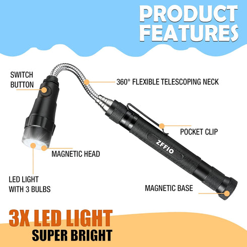 ZFFIO Gifts for Men Stocking Stuffers for Adults Christmas - Magnetic Flashlight Pickup Tool White Elephant Gifts