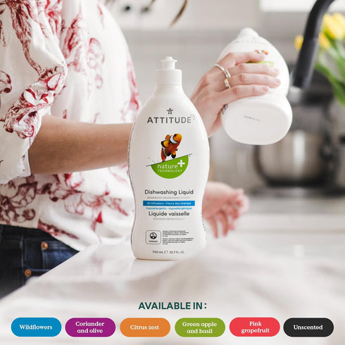 ATTITUDE Dishwashing Liquid, EWG Verified, Vegan, Plant Based, Citrus Zest, 23.7 Fl Oz