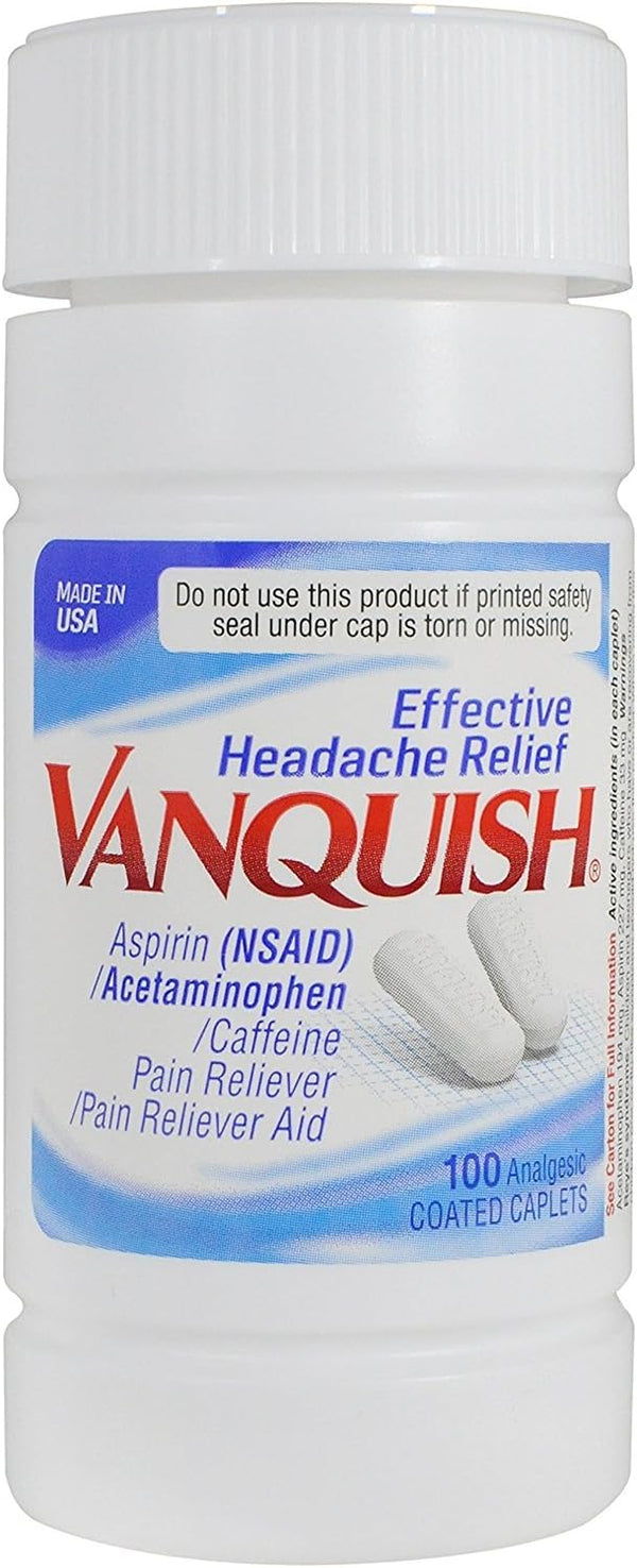 Vanquish Headache Relief, Acetaminophen, Aspirin, Caffeine, 100 Caplets