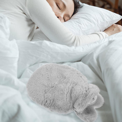 LUOZZY 300ML Cartoon Hot Water Bottle with Cover Plush Bunny Winter Water Bag for Pain Relief Cramps Bed Warmer Hot