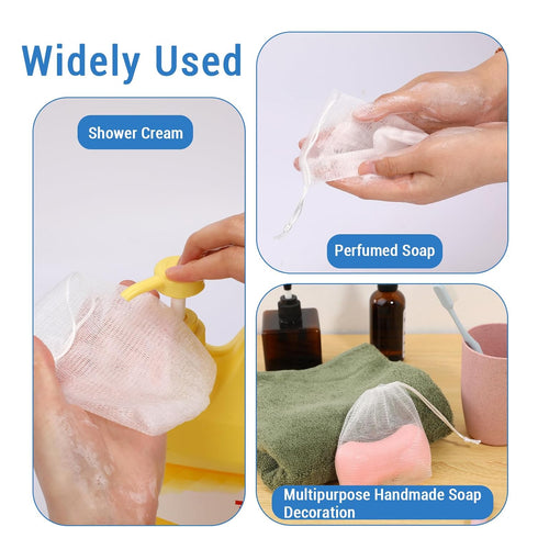 20 PCS Exfoliating Mesh Soap Saver Pouch Bags with Drawstring for Bath & Shower, Handmade Soap Bubble Net
