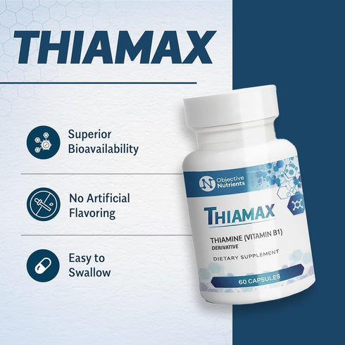 Thiamax Vitamin B1 Capsules - 100mg, No Fillers or Flow Agents, 60 Count