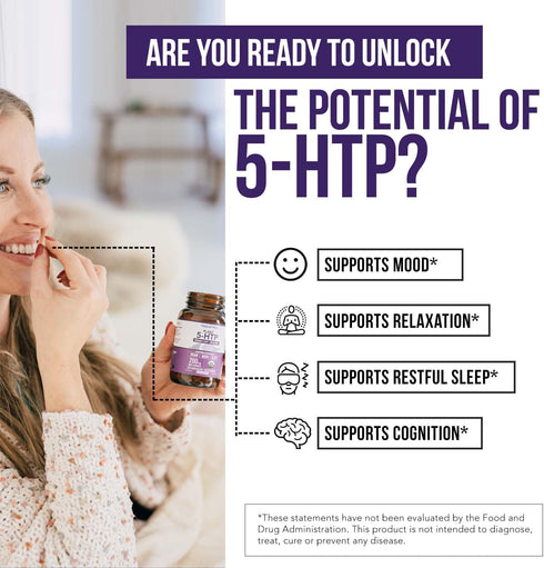 Organic 5-HTP 200 mg with Vitamin B6 & Lion’s Mane, 60 Capsules, Supports Mood, Cognition & Sleep