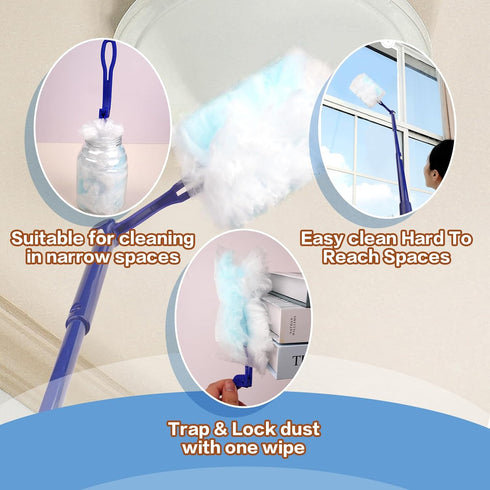 180° Dusters Multi Surface Duster Refills Kit - Extender Handle with 1 Long Handle, 1 Short Handle, 15 Duster Refills