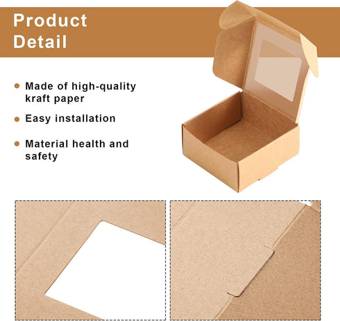 Zonon 30 Pcs Mini Kraft Soap Boxes with Window for Homemade Packaging, Brown Treat Boxes (2.56 x 2.56 x 1.18 Inch)