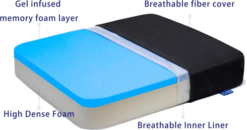 CYLEN Ifoam Gel Infused Memory Foam Wheelchair Cushion - Seat Cushion for Wheelchair, Office Chair, Pain Relief (Black)