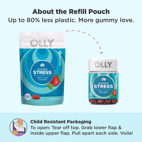 OLLY Goodbye Stress Gummy, Stress Relief Supplement with GABA and L-Theanine, Berry Flavor - 120 Count
