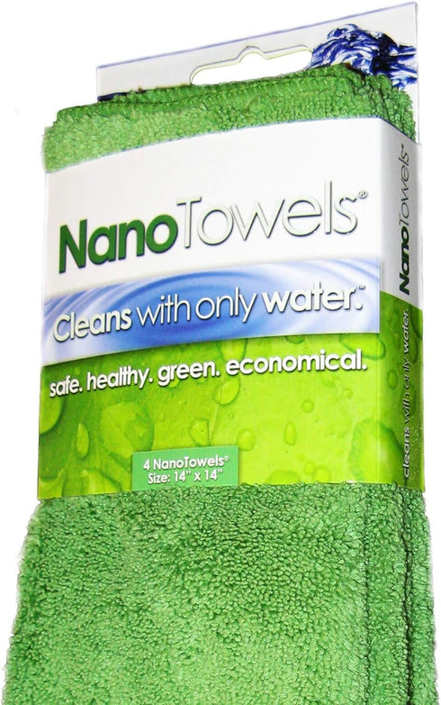 Nano Towels Cleaning Cloths, 14x14” 4-Pack Green - Cleans with Only Water, No Chemicals
