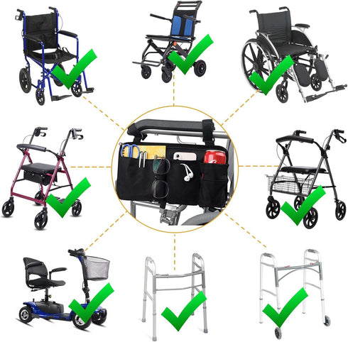 Wheelchair Side Bag with Cup Holder,Wheelchair Armrest Accessories Storage Pouch for RollatorWalkerPower