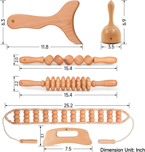 PYSEAN 6 1 Set in Wood Therapy Massage Tool for Body Sculpting Massage, Lymphatic Drainage and Muscle Pain Relief