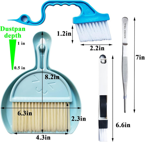 Broom and Dustpan Set - 4 Pcs Cleaning Brushes, Tweezers, Tongs, Mini Kit for Home, Kitchen