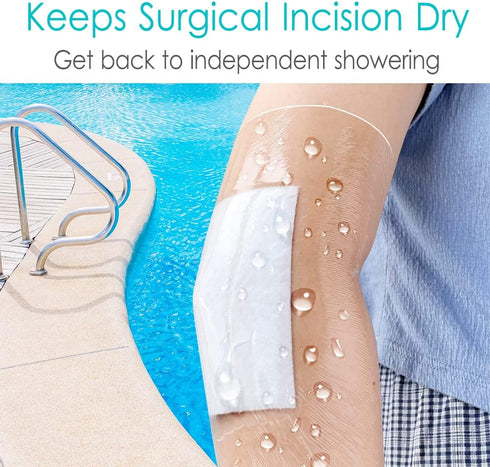 Hola Health 25 9"x9" Pcs Waterproof Shower Cover with Non-Stick Center Pad for Large Port Surgery Incisions Protector