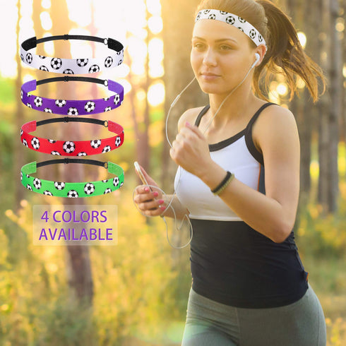 SATINIOR 4 Pieces Non-slip Soccer Headband for Girls, Adjustable Football Hairband, Sport (Red, Purple, White, Green)