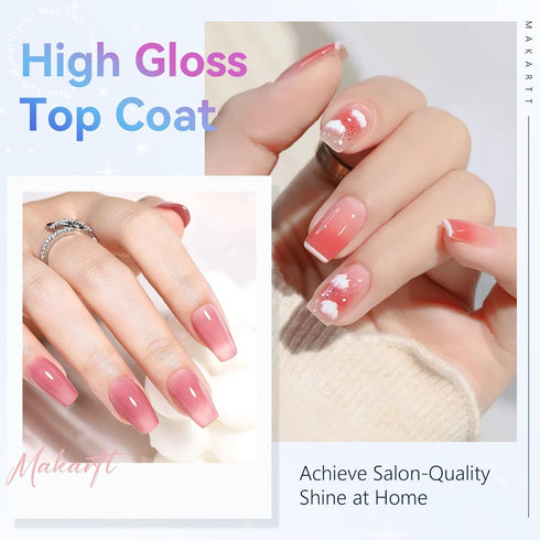 Makartt Gel Top Coat, 2 PCS No Wipe Top Coat Gel Nail Polish, High Glossy Shine Finish, 10ML Clear Soak Off