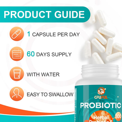 Probiotics for Women & Men - 300 Billion CFU & 24 Strains with 15 Organic Herbs for Digestive Health - 2 Month Supply