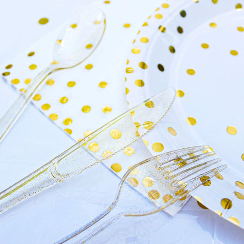180PCS Gold Plastic Silverware Set, Disposable Glitter Gold Cutlery, 60 Gold Forks, 60 Gold Spoons, 60 Gold Knives,