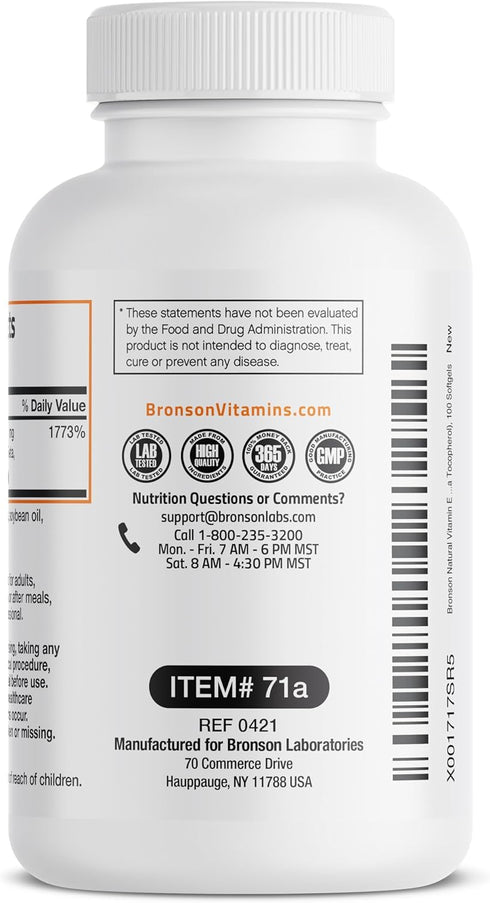 Bronson Natural Vitamin E Complex, 400 I.U. Supplement - d-Alpha Tocopherol Plus d-Beta, d-Gamma, & d-Delta