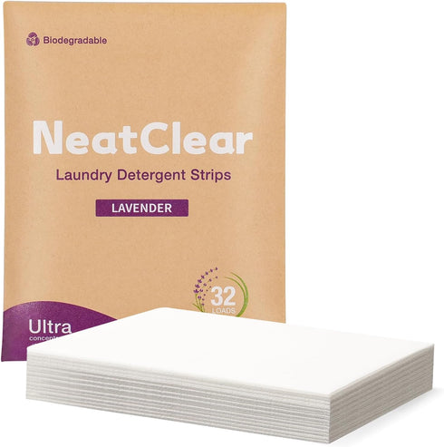 NeatClear Laundry Detergent Sheets - Travel Size - Lavender Scent 32 Strips (32