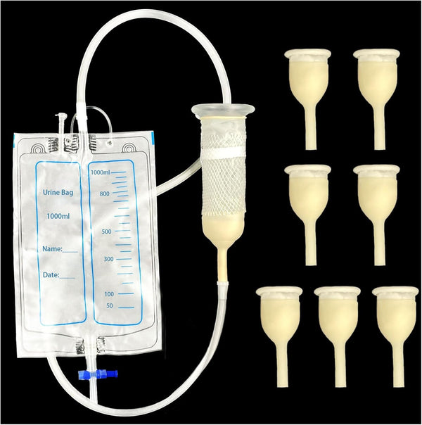 Wellgood Latex Condoms Catheter for Men, 7pcs External Catheter with 1000ml Leg Bag