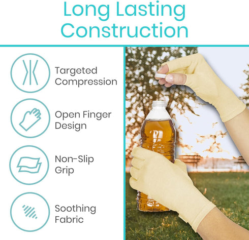 Vive Compression Arthritis Gloves - Open Finger for Rheumatoid, Osteoarthritis - Comfortable Fit for Men and Women