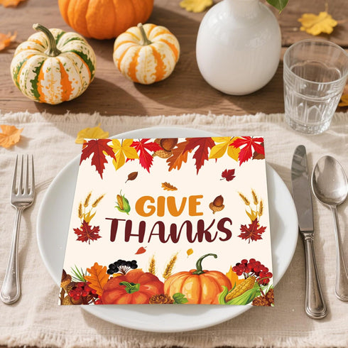 HiEnjoin 50Pcs Thanksgiving Fall Paper Napkins, Disposable Pumpkin Napkins Maple Leaves Guest Napkins Party Decorations
