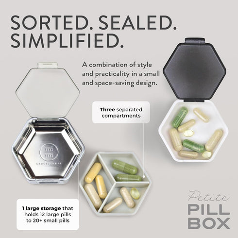 Set Set 2, Mimi Medcessories Petite Pill Box - Stylish Compact Daily Pill Organizer, Medication Pill Case, Pill