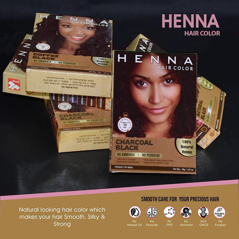 HENNA HAIR COLOR 30 Minute Enriched with Herbs, Semi-Permanent Powder for Men and Women (Charcoal Black)