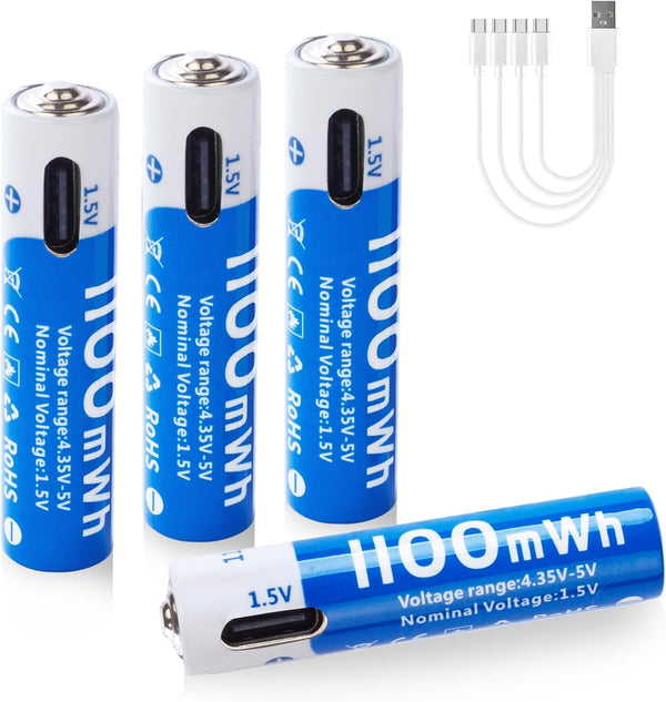 insziii Rechargeable Lithium AAA Batteries 4 Pack, 1100mWh High Capacity Li-ion Batteries AAA