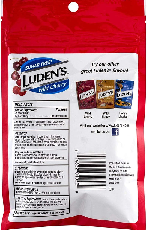 Luden's Throat Drops Sugar Free Wild Cherry 25 EA - Buy Packs and SAVE (Pack of 2)