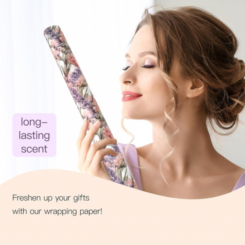 WRAPAHOLIC Scented Kraft Wrapping Paper Mini Roll 17 Inch x 16.5 Feet Lavender Floral Design with Faint Fragrance