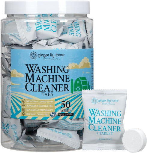 Ginger Lily Farms Botanicals Washing Machine Cleaner Tabs, 50-Count Deep Cleaning Tablets for HE Front Load & Top Load
