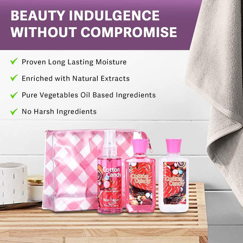 Vital Luxury Cotton Candy Bath & Body Travel Kit - 3 Fl Oz Skincare Gift Set, Includes Shower Gel, Lotion, Fragrance