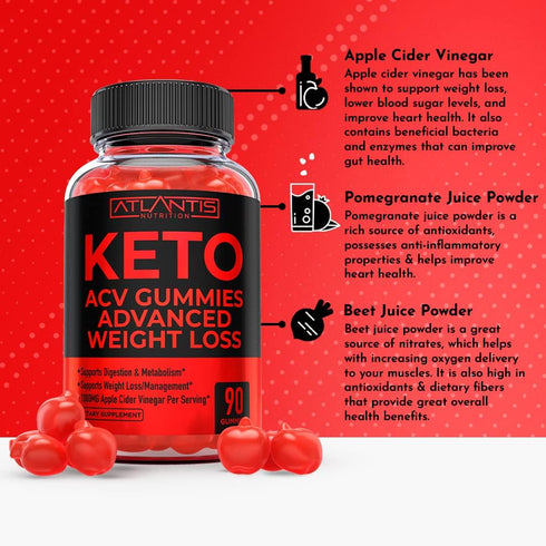 Gummies Gummies 1000MG 90 Count Atlantis Nutrition Keto ACV for Weight Loss - Supports Digestion, Weight Loss, Detox