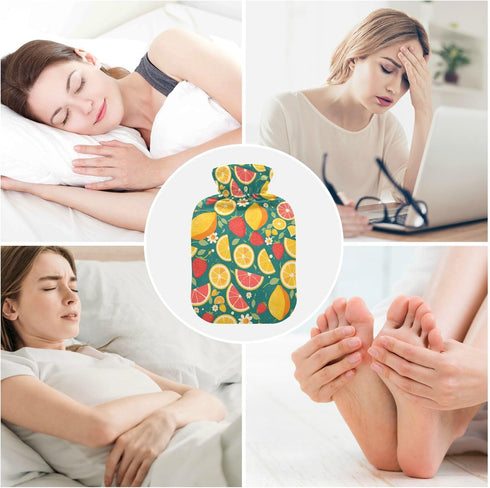 SyXIOP Summer 2L Fresh Fruits Blue Water Bottle for hot Water with Soft Cover, Warm Water Bottle for Bed for Menstrual