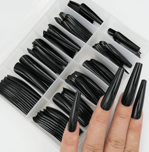 LuckForever 120pc Colored Extra Long Coffin Press on Nails, XL Ballerina False Fake Nails, Full Cover Artificial Nail