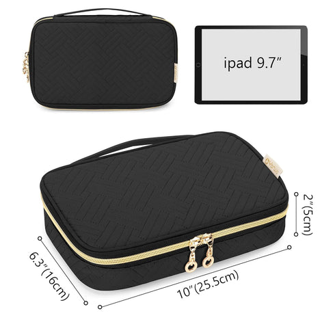 Yarwo Portable Makeup Brushes Bag for Brushes (up to 9.4") and Cosmetic Essentials, Black (BAG ONLY, PATENTED DESIGN)
