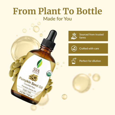 SVA Organic Pumpkin Seed Oil - 4 Fl Oz - 100% Natural Cold Pressed Pumpkin Oil for Face, Skin Care, Hair Care, Body
