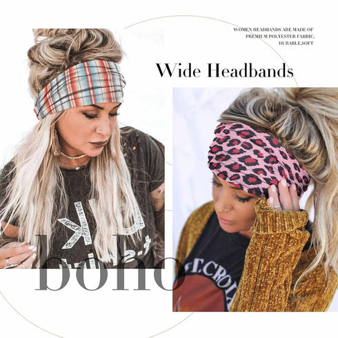 Olbye Boho Headbands Women Wide Head Bands Turban Elastic Nonslip Hairbands Workout Yoga Hair Scarfs Running Sweatband African Bohemian Head Wraps Fashion Hair Accessories for Women Girls (H- Leopard)