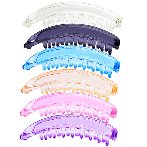 RC ROCHE ORNAMENT 6 Pcs Womens Premium Hair Plastic Banana Clip, Large Transparent Multicolor, Strong Hold Accessory