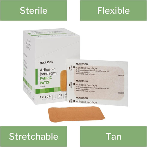 McKesson Adhesive Bandages - Sterile Fabric Patch, 2 in x 3 in, 50 Count