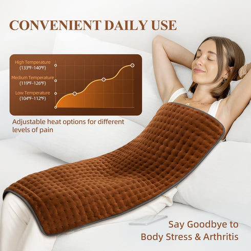 XXXL Heating Pad for Back Pain Relief and Cramps, 6 Heat Settings, Auto-Off, Moist/Dry Heat, 17"x33"