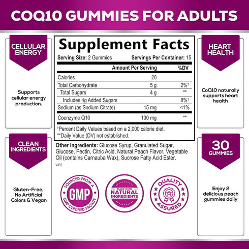 CoQ10 100mg Gummies - Coenzyme Q10 Supplement, CoQ10 Gummies Antioxidant for Heart Health Support & Energy Production, High Absorption Coenzyme Q10 Gummy Supplements - 30 Count Coenzyme Q10 Vitamins