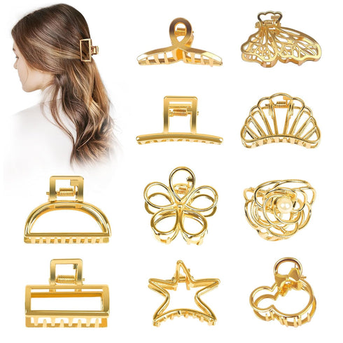 Small Gold Hair Clips, 10 Pack Mini Hair Claw Clips for Women, Metal Hair Accessories for Thick Thin Hair
