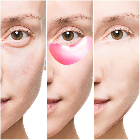 Pink Collagen Eye Mask, 30 Pairs Crystal Gold Under Eye Patches for Puffy Eyes and Dark Circles (Pink)