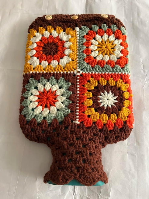 YDMZZB Pattern,2L Crochet Hot Water Bottle Cover,Granny Square Crochet Only Cover Bag (Rainbow Sunflower)