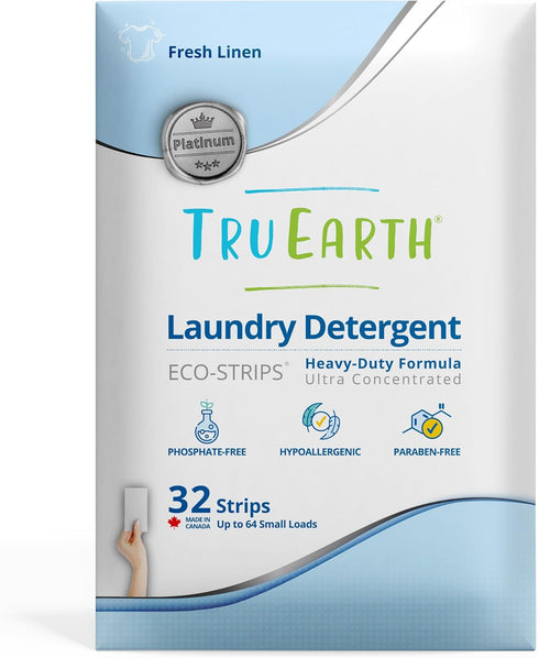 Tru Earth Platinum Heavy Duty Laundry Detergent Sheets, Up to 64 Loads (32 Count), Fresh Linen Scent, Eco-Friendly