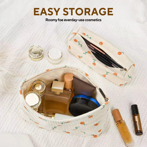 Makeup Bag, Cosmetic Bags for Women, Large Capacity Make up Bag and Brush Storage Bag,Corduroy Makeup bag Set,Aesthetic Women Handbags Purses, Travel Essentials Aesthetic Stuff